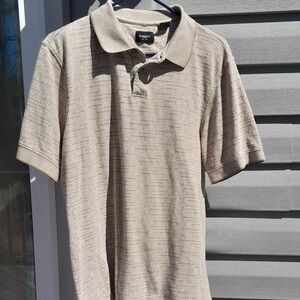 Haggar Khaki Beige Textured Knit short Sleeve  Polo Shirt Large